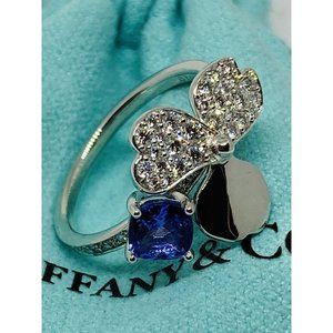 Tiffany Paper Flowers Platinum diamonds and tanzanite flower ring, Size 6